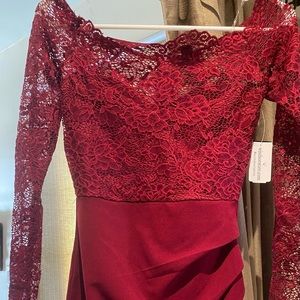 Burgundy off the shoulder mini dress